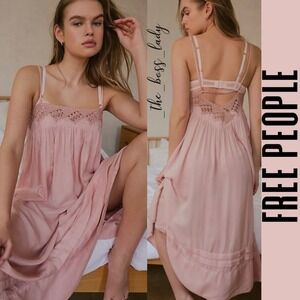 NWOT Free People dress midi or maxi slip Medium pink crochet eyelets